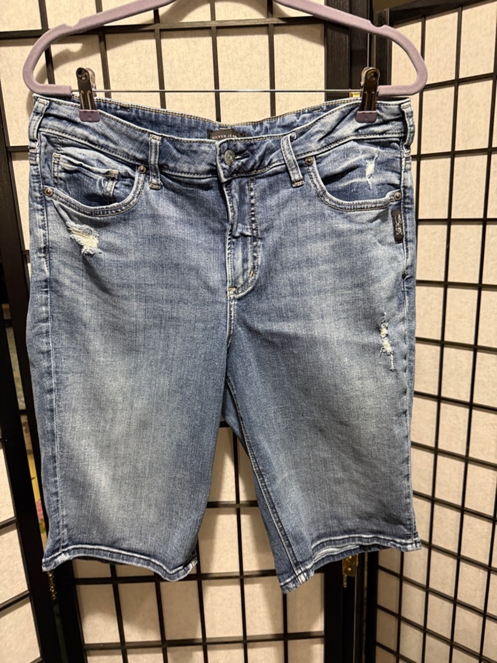 Silver Avery Jean Shorts,  Light Blue High-Waist Denim Shorts Size 16